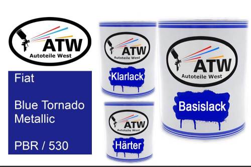 Fiat, Blue Tornado Metallic, PBR / 530: 1L Lackdose + 1L Klarlack + 500ml Härter - Set, von ATW Autoteile West.